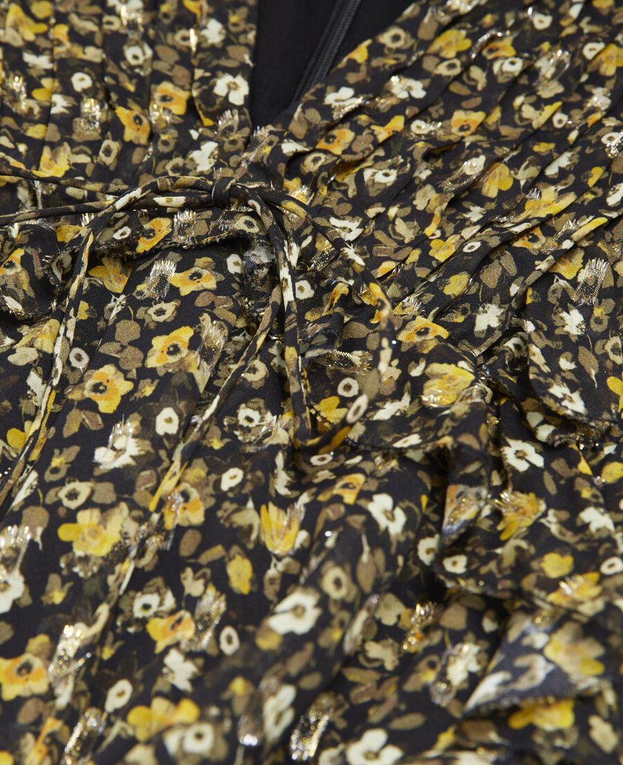 short frill dress in black and yellow lurex