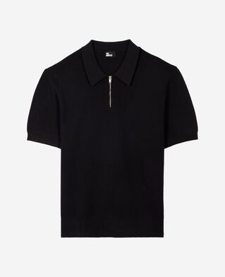The Kooples HERREN DARK NAVY pullover mit polokragen und rei&szlig;verschluss in marine
