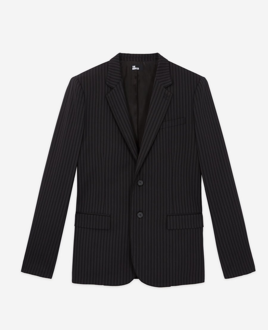 The Kooples HOMME BLACK GREY veste de costume en laine à rayures
