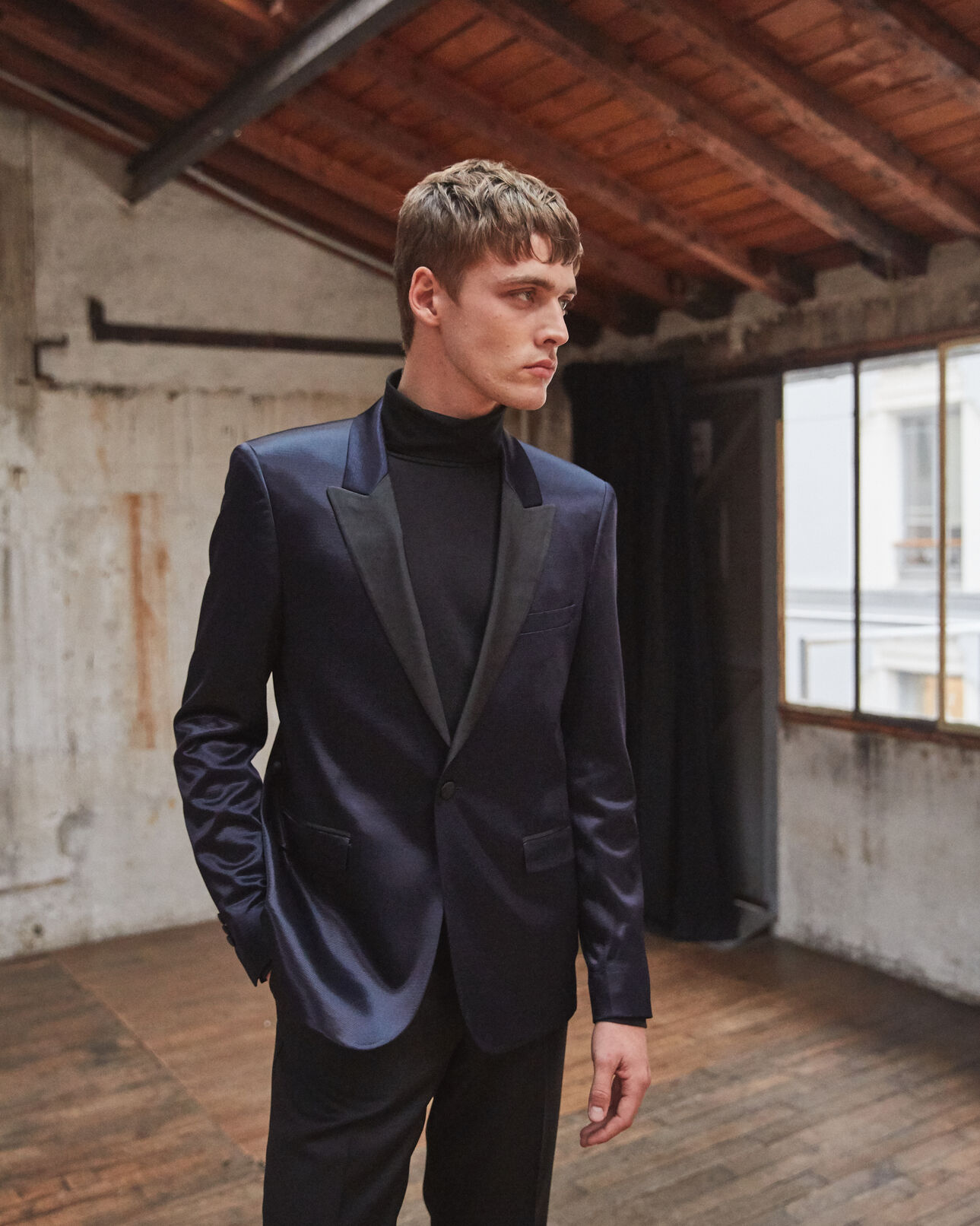 The Kooples HOMME DARK NAVY veste de costume marine col satin