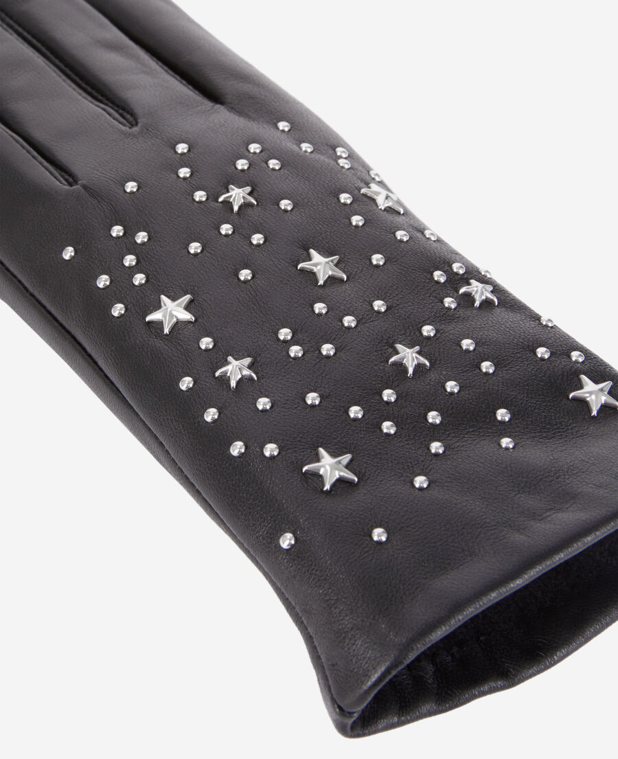women's black leather gloves with stars