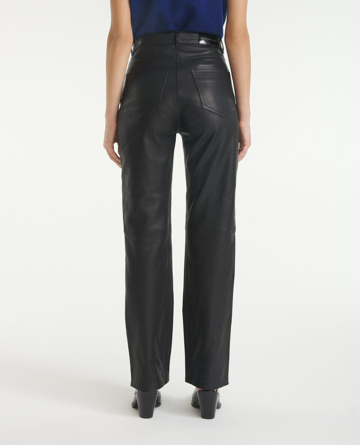 Pantalon droit noir cuir cinq poches The Kooples France