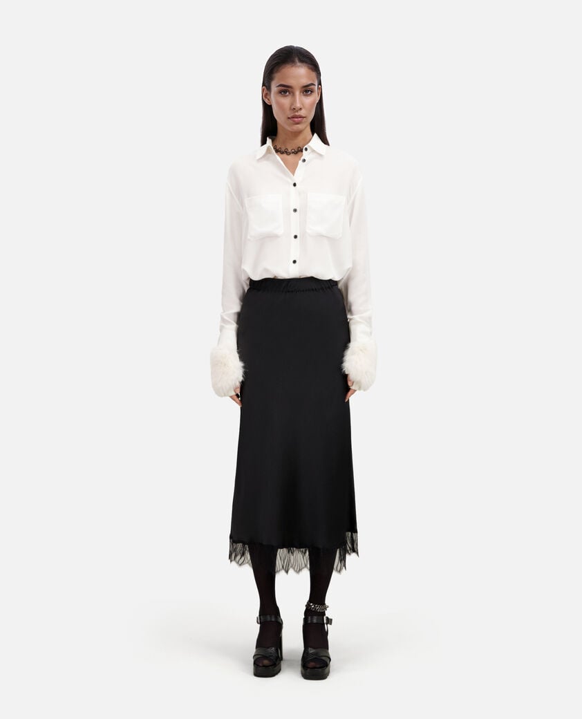 The Kooples FEMME BLACK jupe longue avec détails en dentelle noire