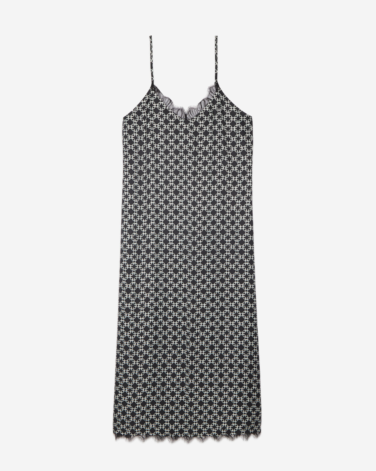 The Kooples WOMEN BLACK WHITE long printed slip dress