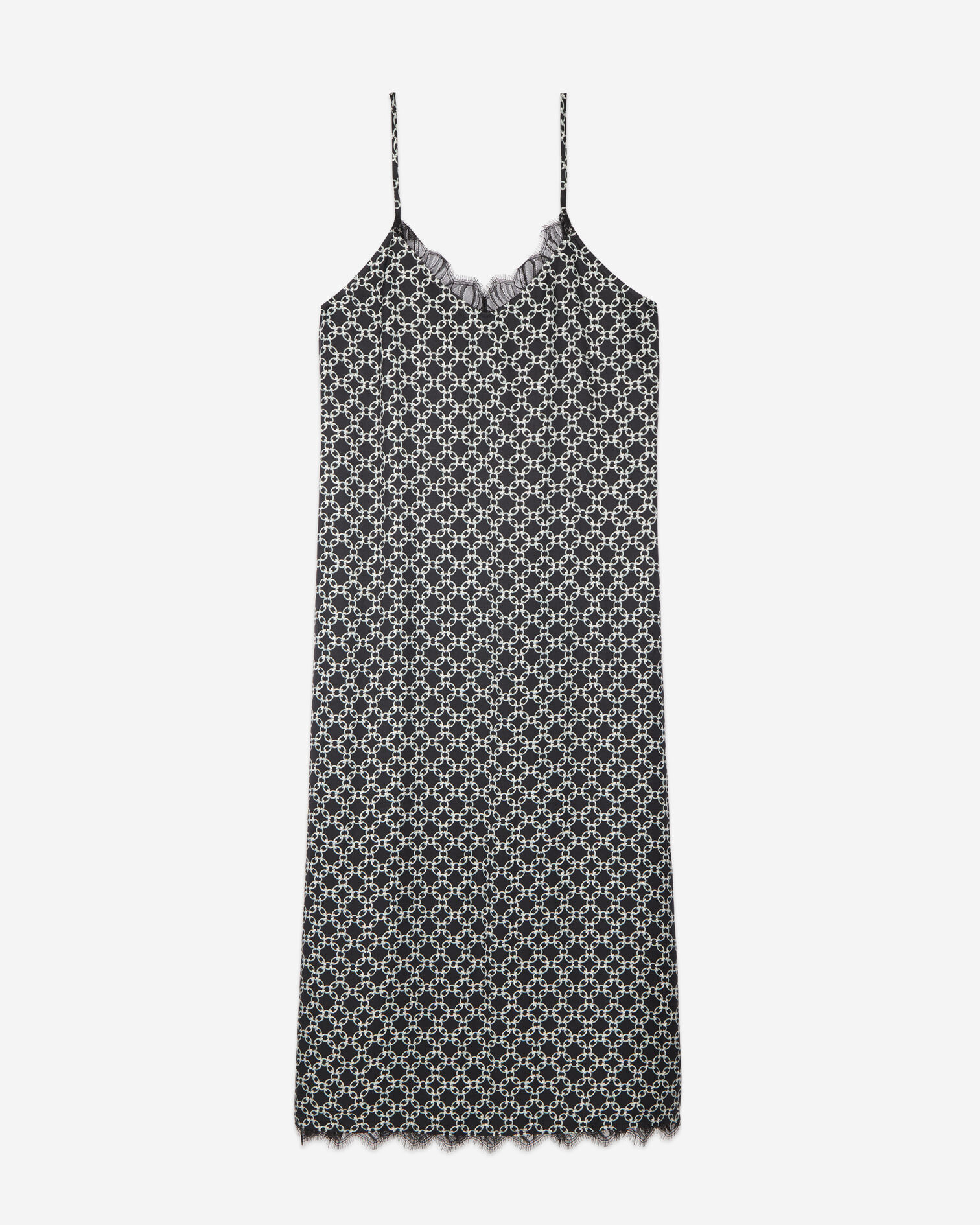Long printed slip dress, BLACK WHITE, hi-res image number null