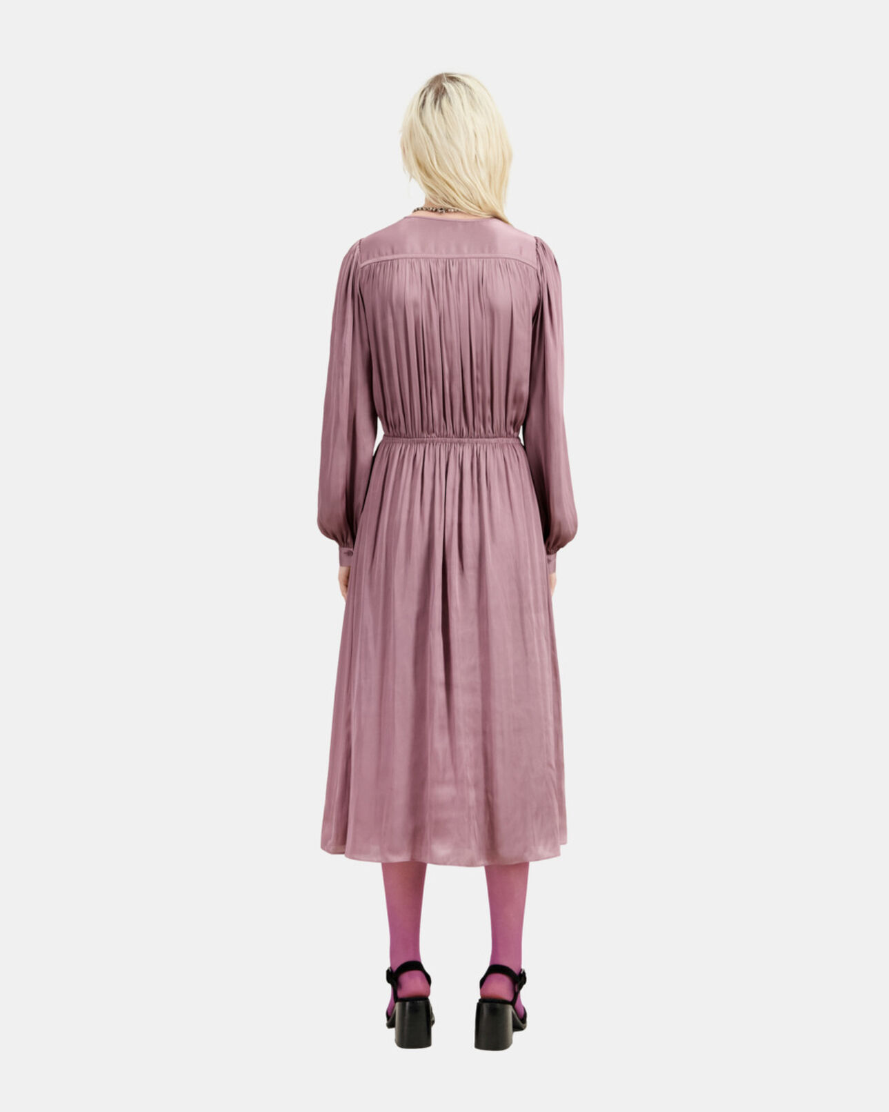 The Kooples WOMEN DARK PURPLE long mauve dress with pleating