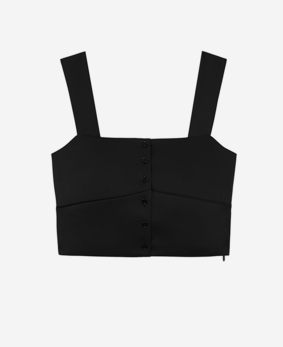 The Kooples F BLACK short black satin top with buttoning