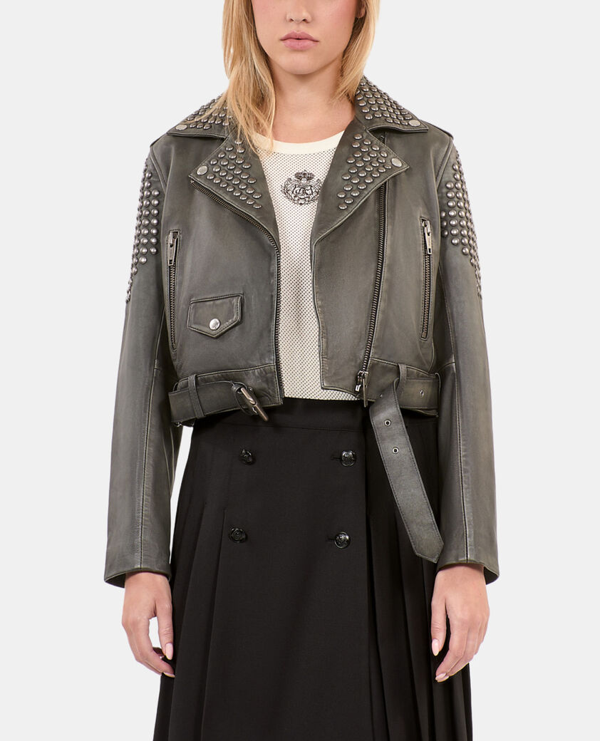 The Kooples WOMEN BLACK studded black leather jacket