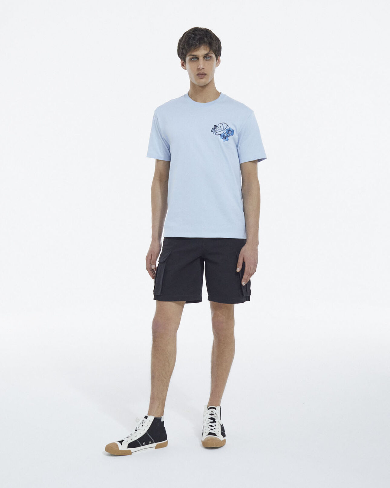 The Kooples MEN BLUE blue printed t-shirt with skull and flowers