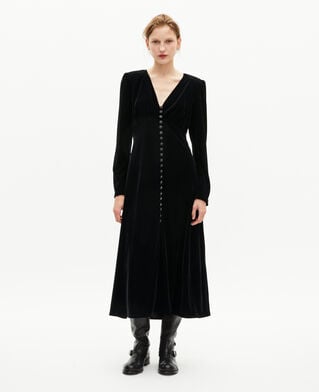 The Kooples DAMEN BLACK langes kleid aus schwarzem samt