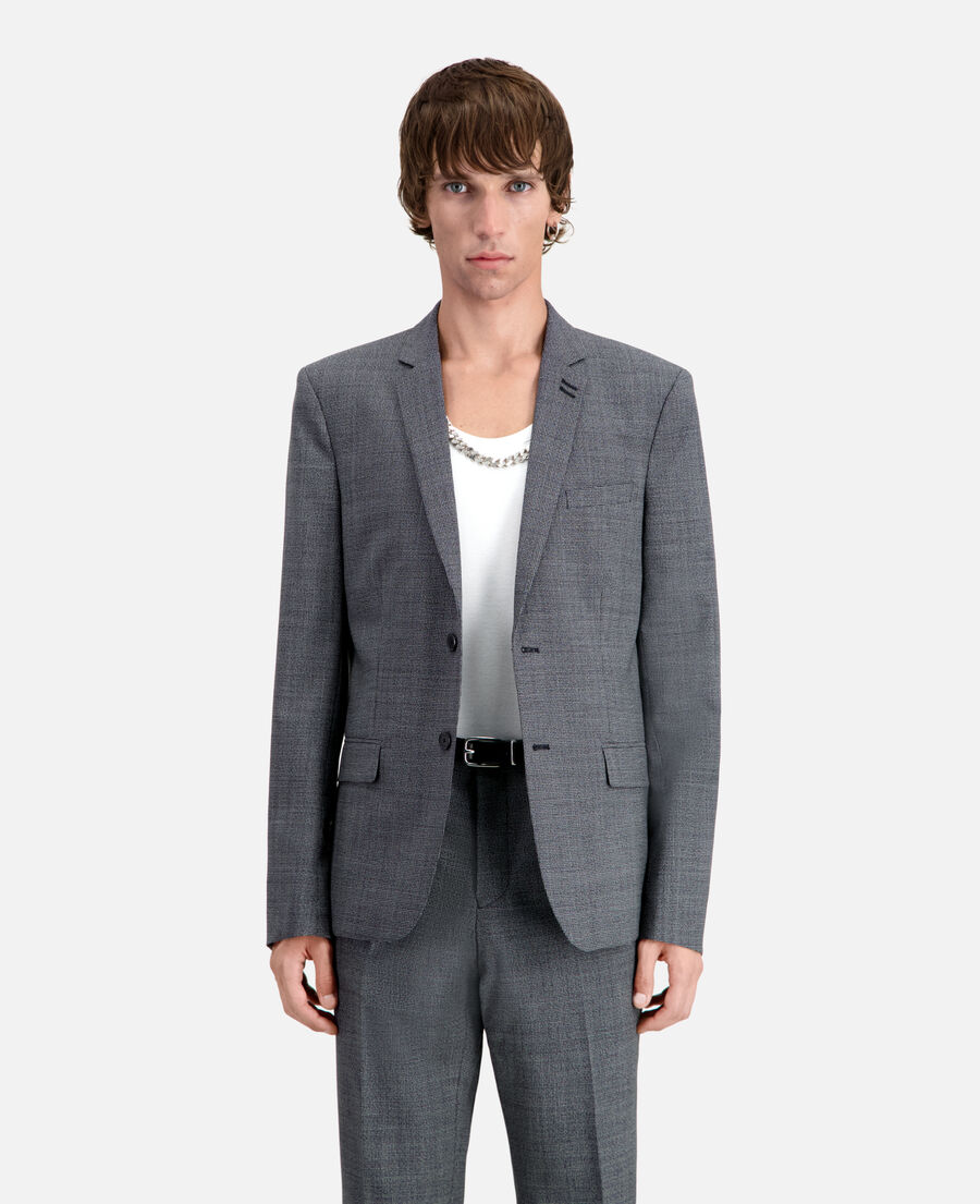 black micro-pattern wool suit jacket