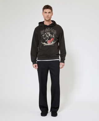 The Kooples HOMME BLACK WASHED sweatshirt &agrave; capuche avec s&eacute;rigraphie panth&egrave;re noir