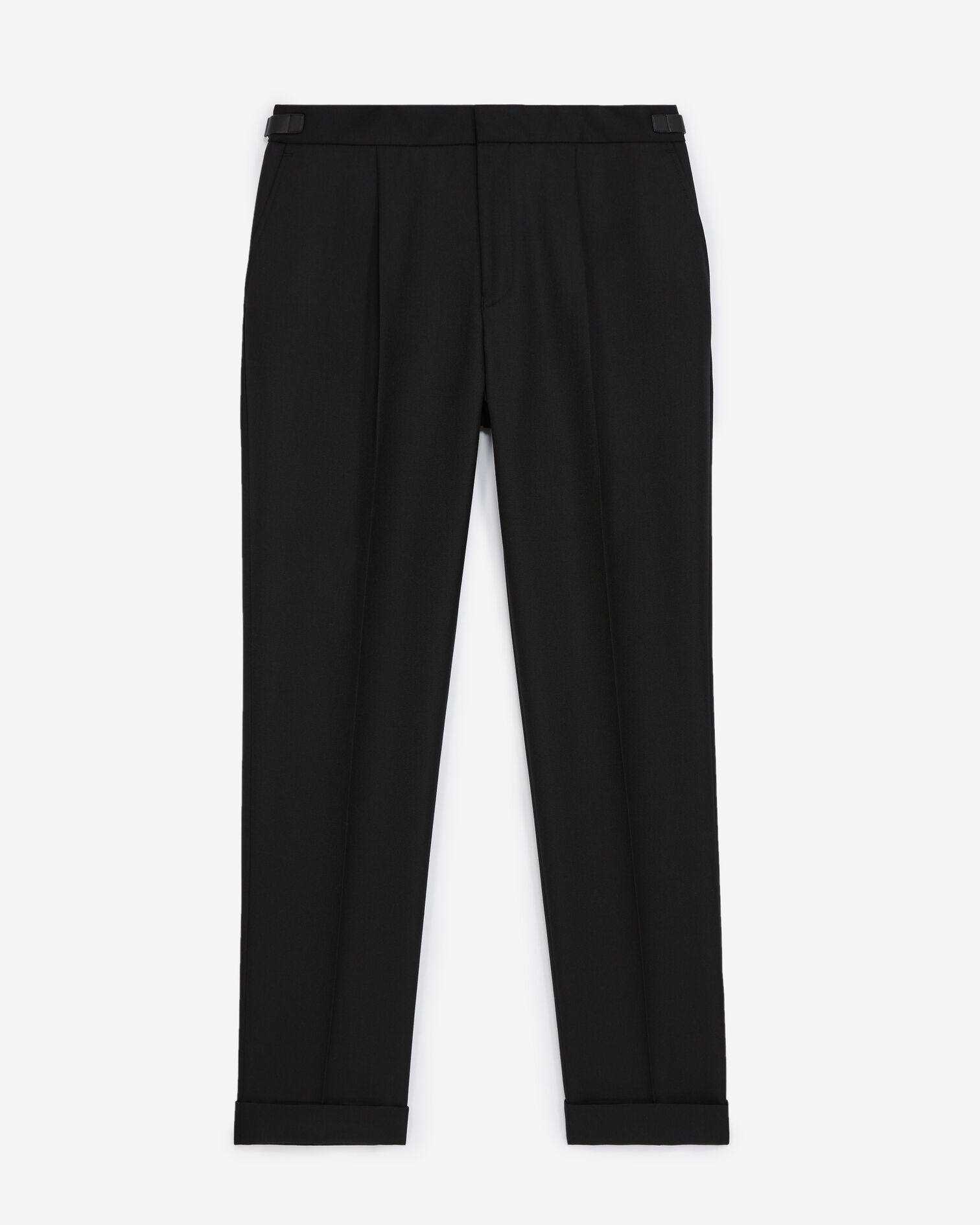 Straight black wool blend pants with pleats, BLACK, hi-res image number null