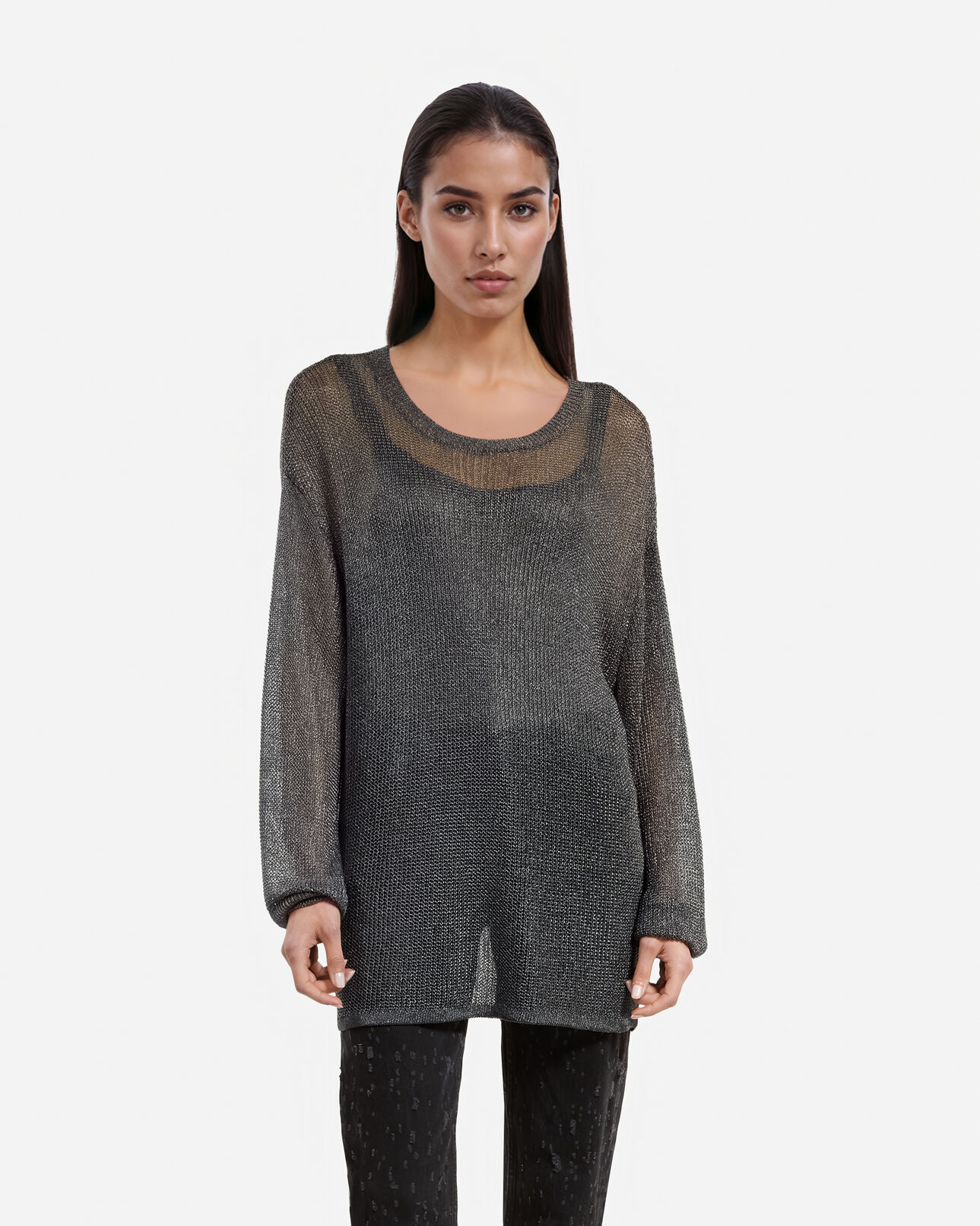 The Kooples FEMME GREY SILVER pull effet côte de maille gris