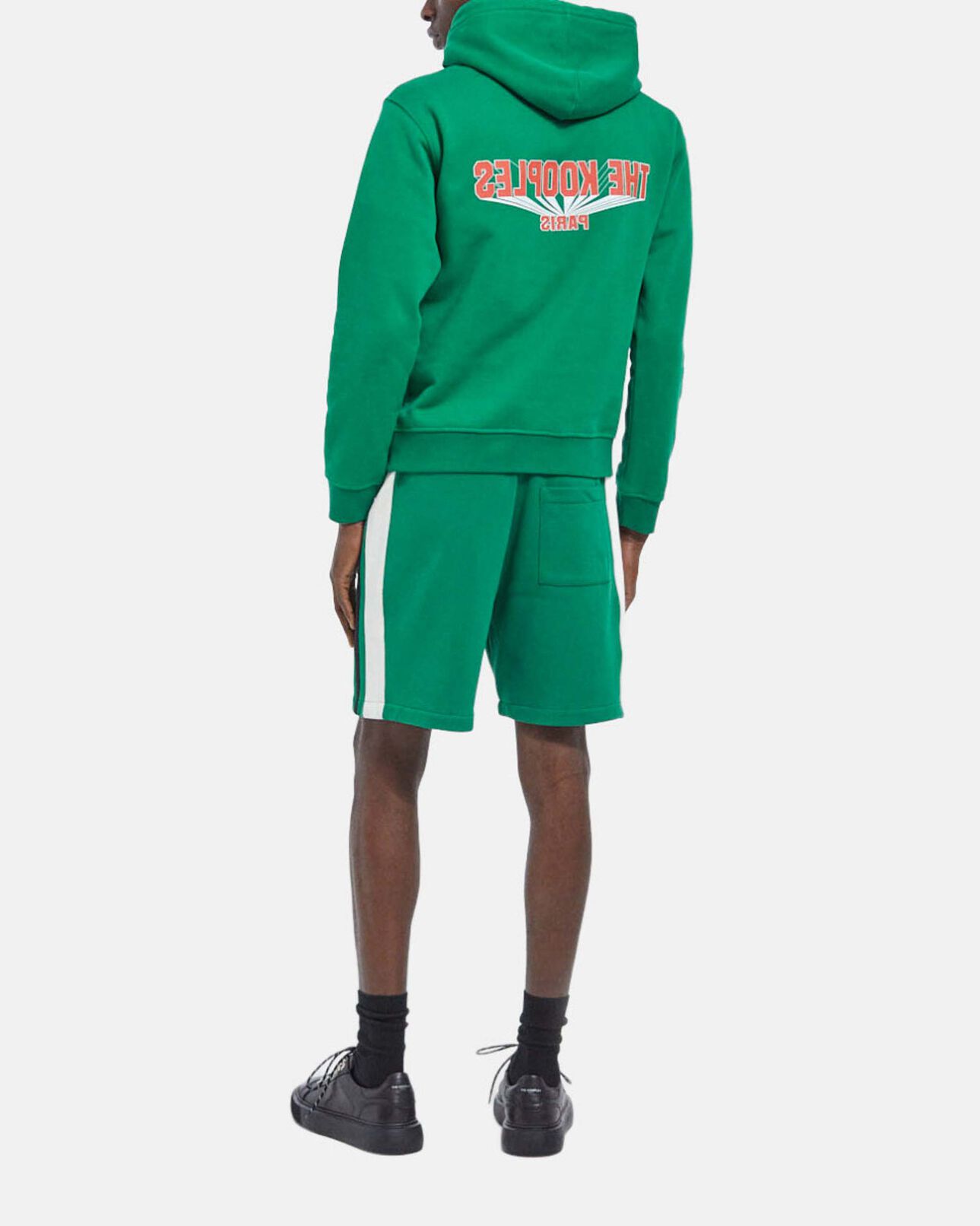 The Kooples HOMME GREEN BLACK ECRU short vert molleton bandes latérales noires