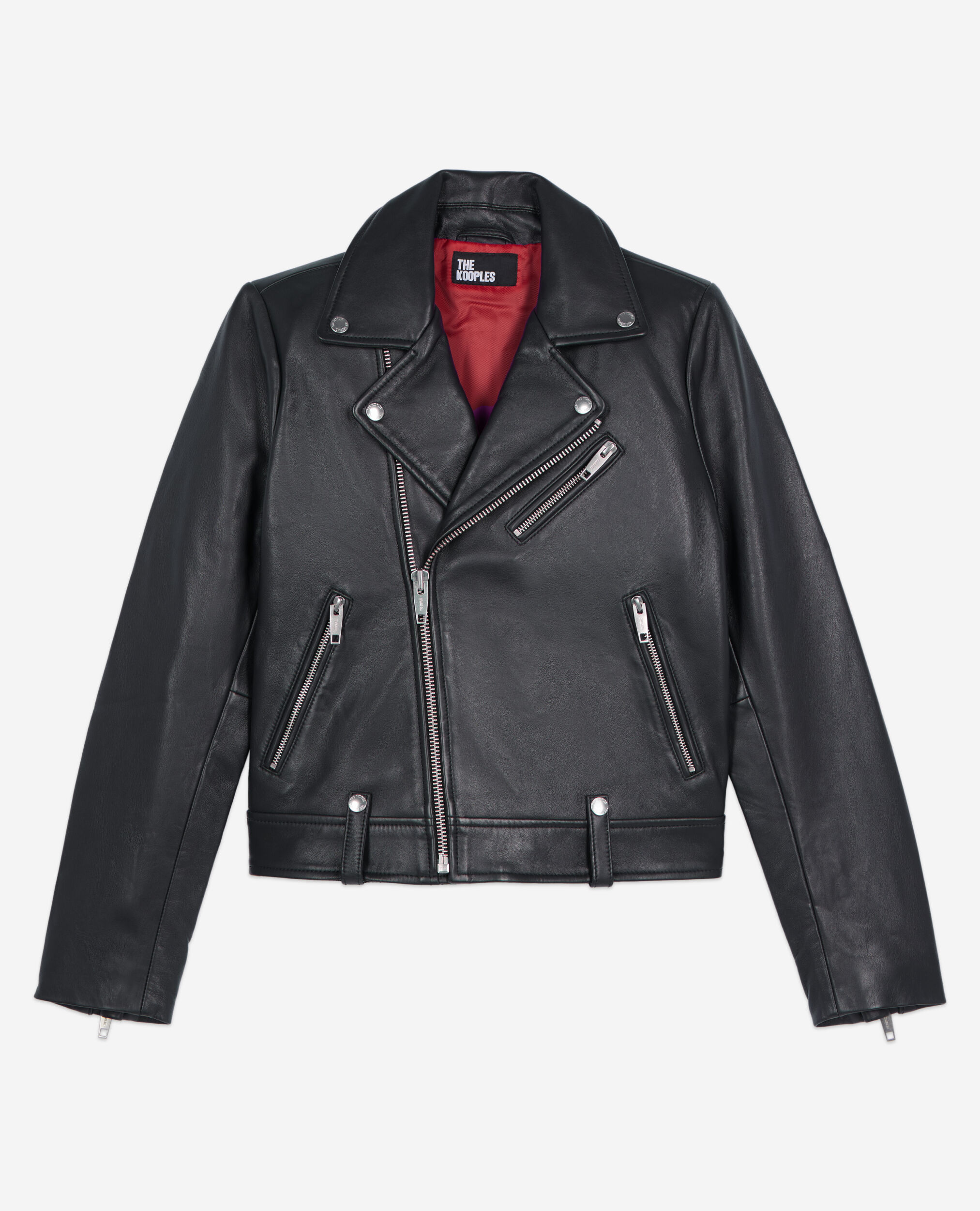 Blouson motard en cuir noir, BLACK, hi-res image number null