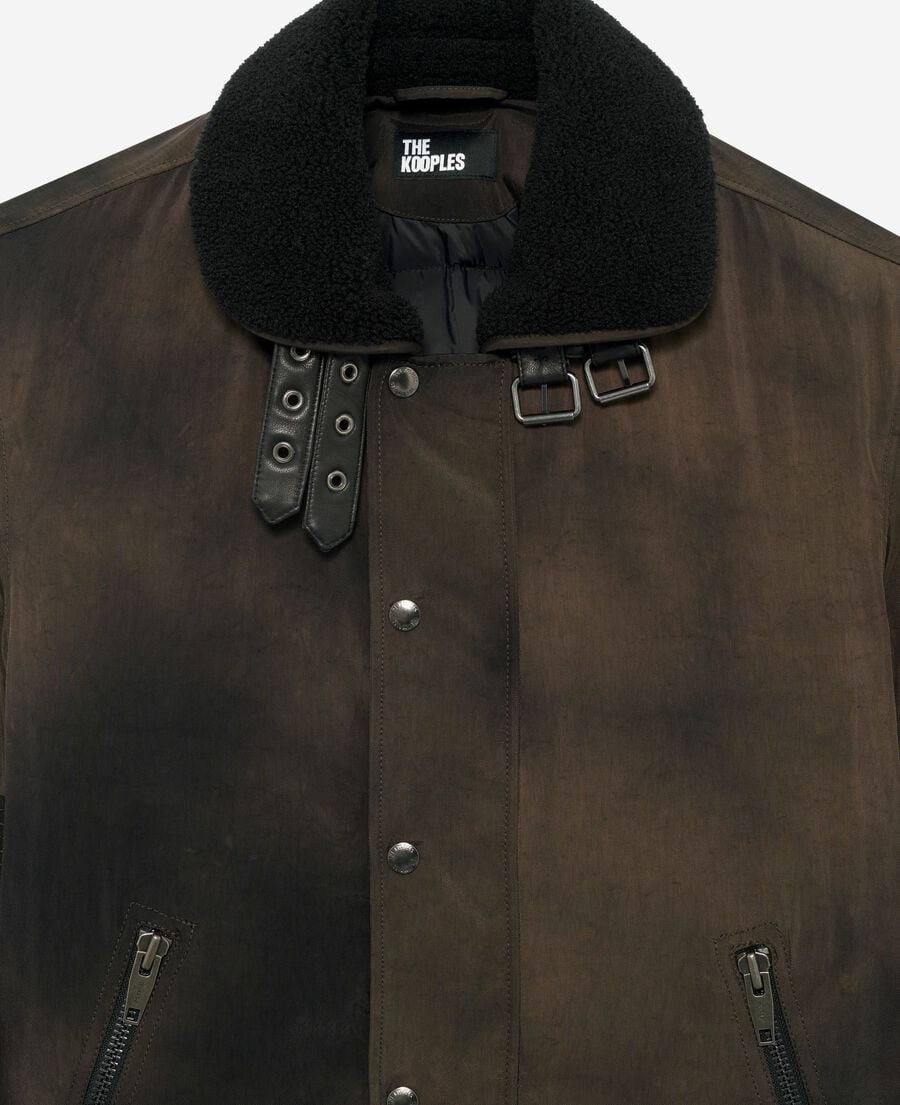 The Kooples HOMME BLACK doudoune avec col sherpa marron d&eacute;lav&eacute;