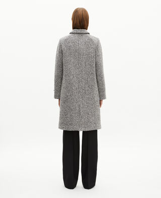 The Kooples FEMME BLANC / BLEU manteau long en tweed noir et blanc