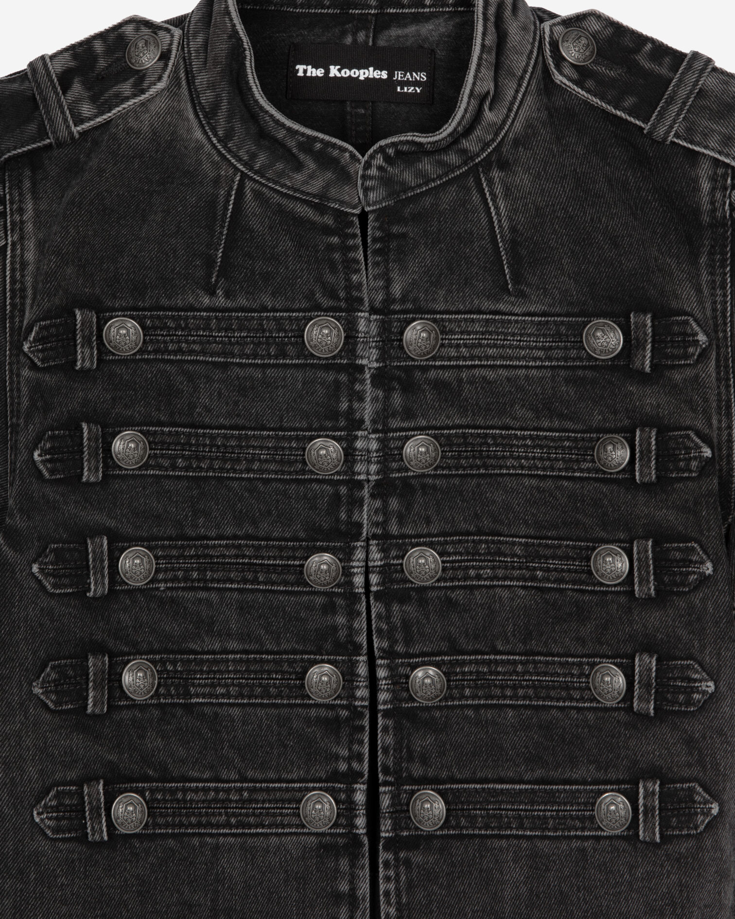 Kurzärmelige Offiziersjacke aus grauem Denim, BLACK WASHED, hi-res image number null