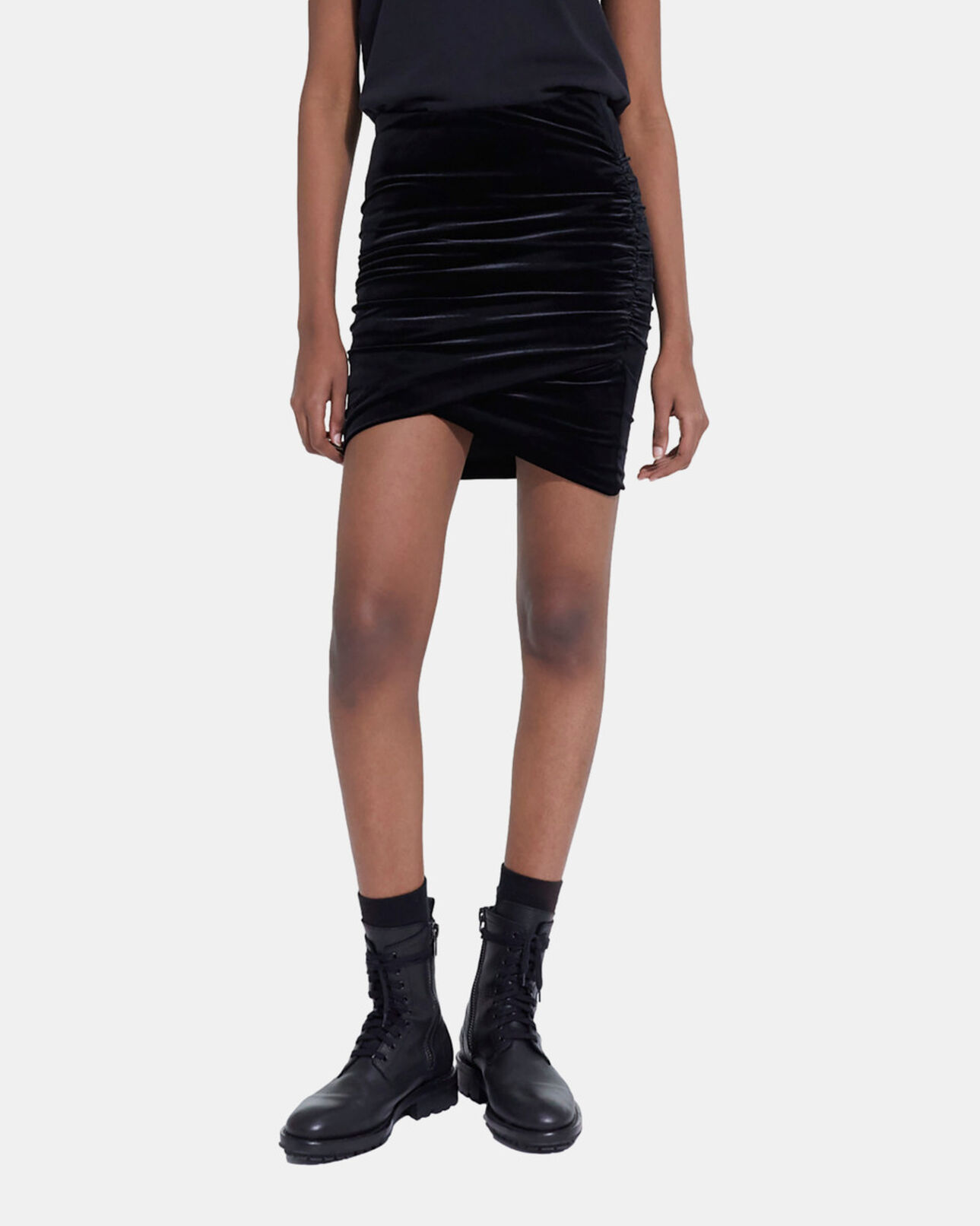 The Kooples FEMME BLACK jupe courte en velours noire