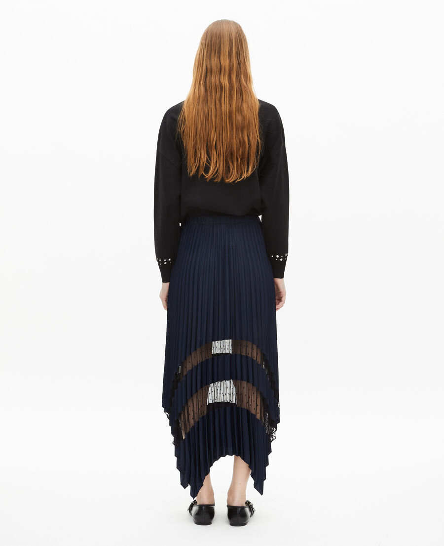 The Kooples WOMEN NAVY navy blue pleated long skirt