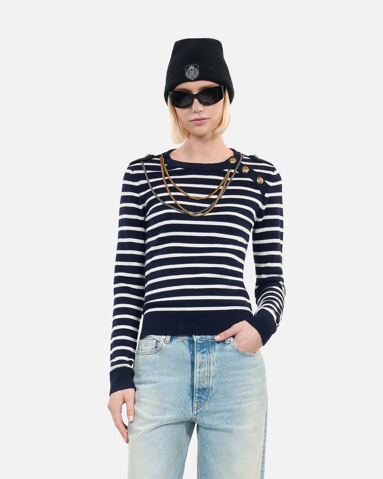 The Kooples MUJER WHITE / BLUE jersey lana rayas
