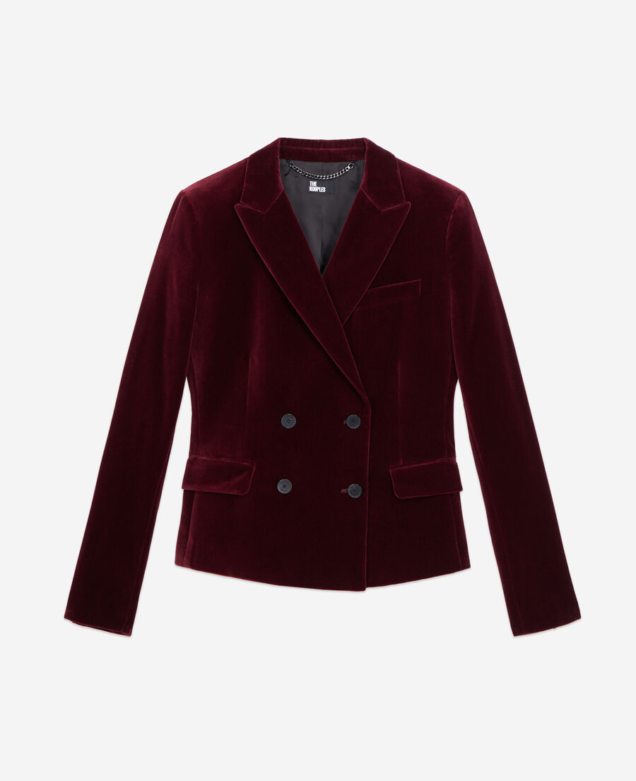 short burgundy velvet suit jacket