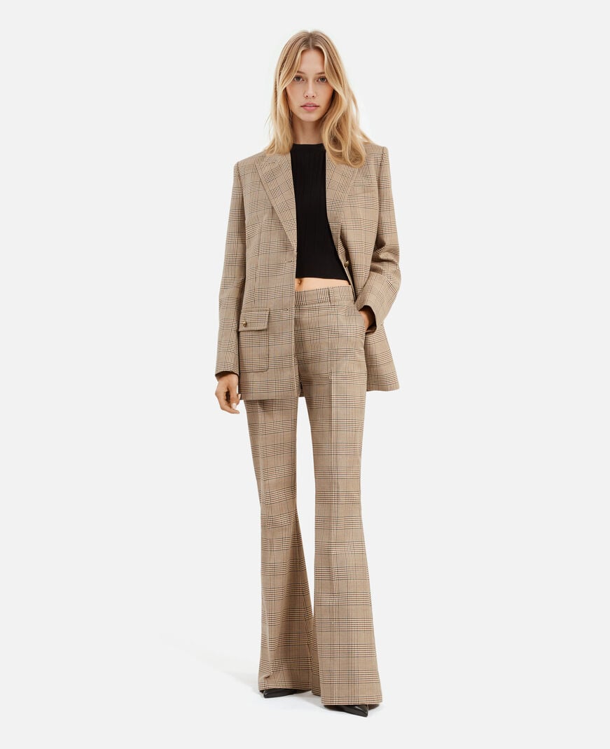 The Kooples WOMEN BEIGE-BROWN prince of wales wool flare pants