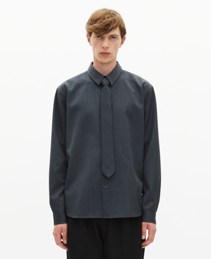 The Kooples HOMME ANTHRACITE chemise avec cravate en laine m&eacute;lang&eacute;e gris fonc&eacute;