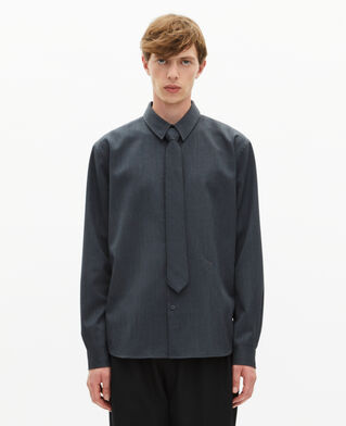 The Kooples HOMME ANTHRACITE chemise avec cravate en laine m&eacute;lang&eacute;e gris fonc&eacute;