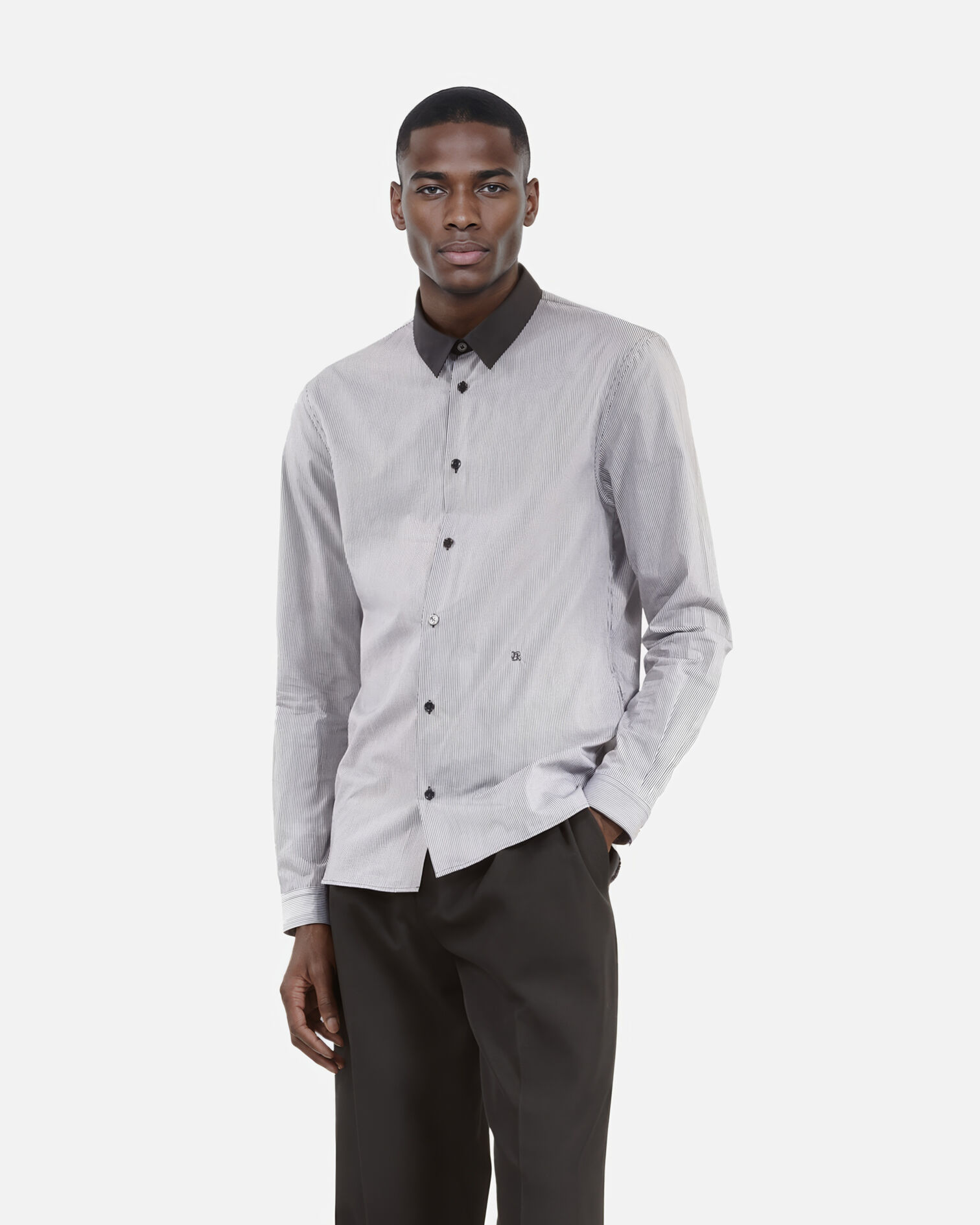 Black micro-checkered shirt, BLACK WHITE, hi-res image number null