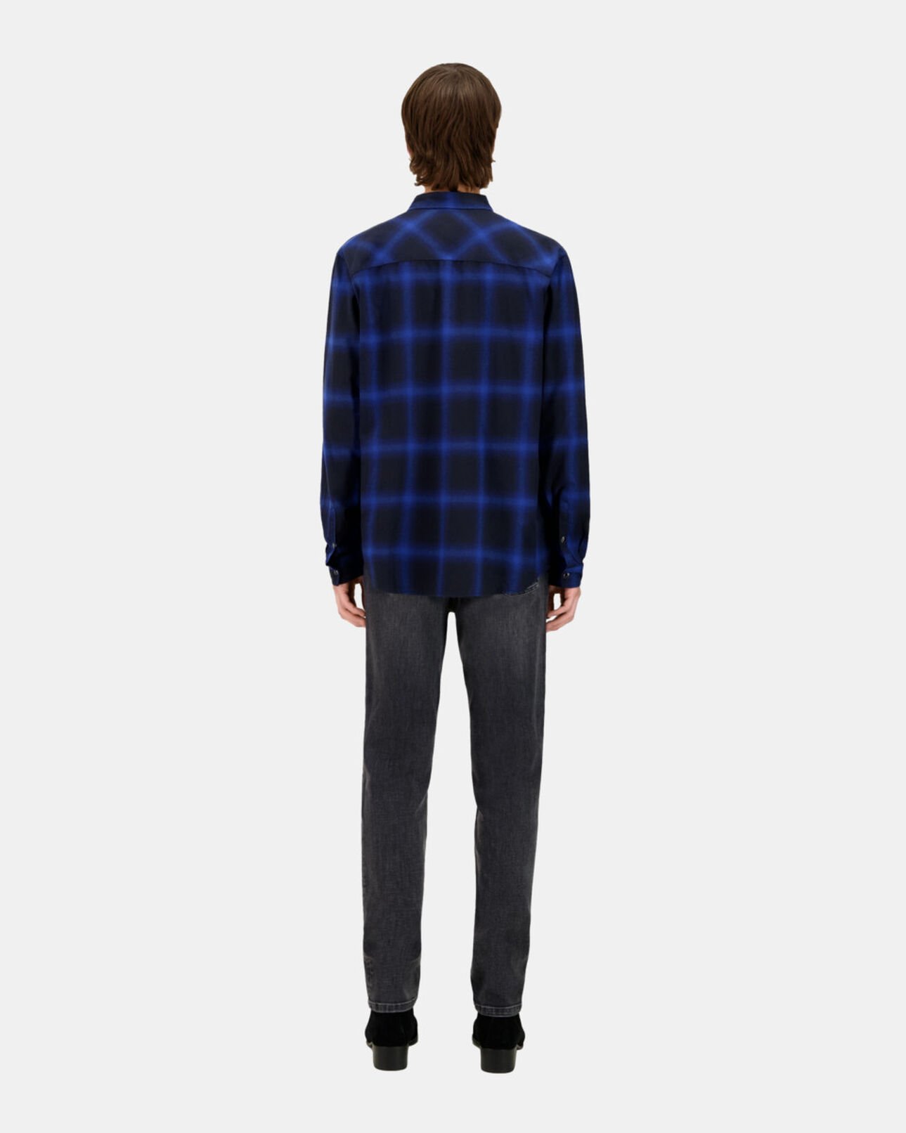 The Kooples MEN BLUE BLACK blue and black checked shirt