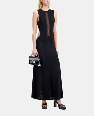 The Kooples FEMME BLACK robe longue en maille ajourée noire