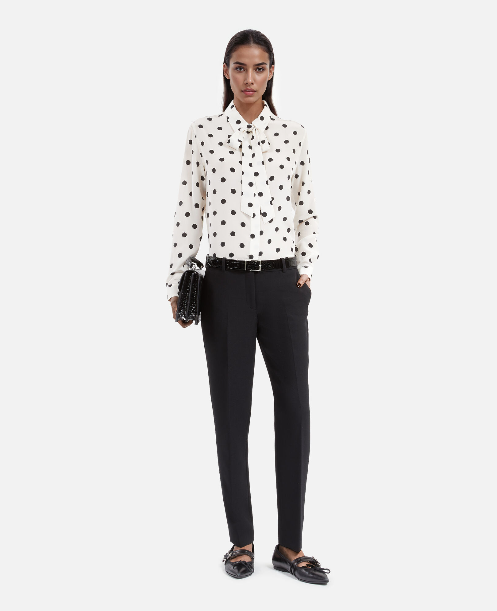 The Kooples DAMEN WHITE / BLACK weißes seidenhemd mit punkten
