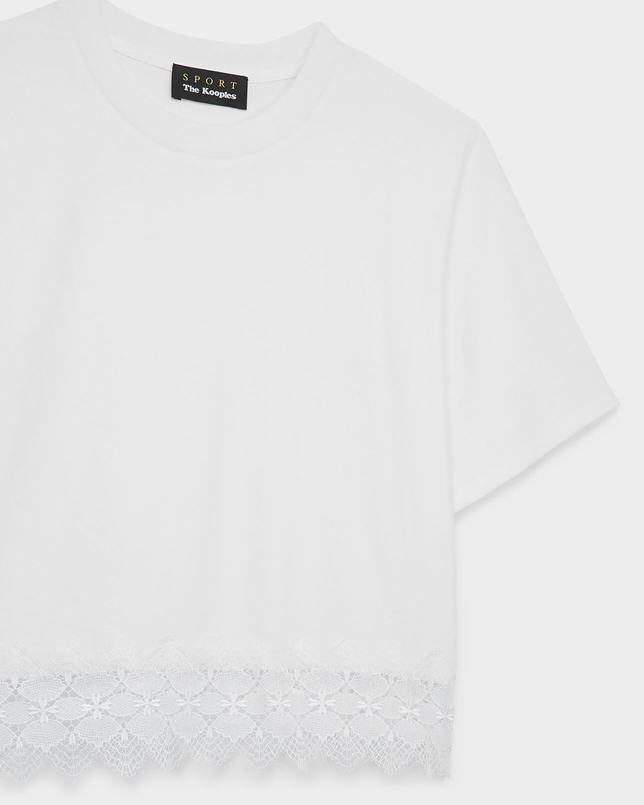 The Kooples FEMME WHITE t-shirt blanc dentelle et coton cropped