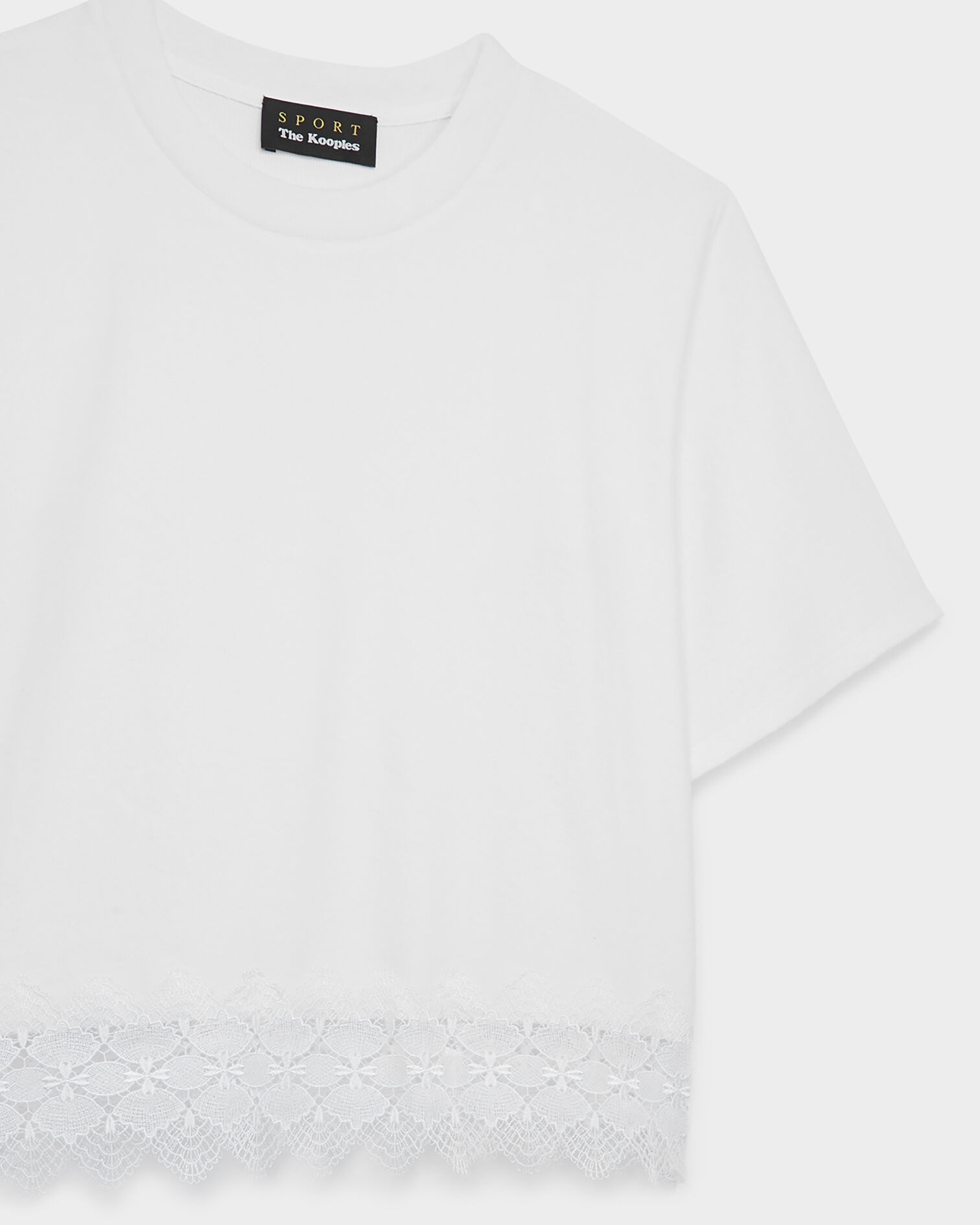 T-shirt blanc dentelle et coton cropped, WHITE, hi-res image number null