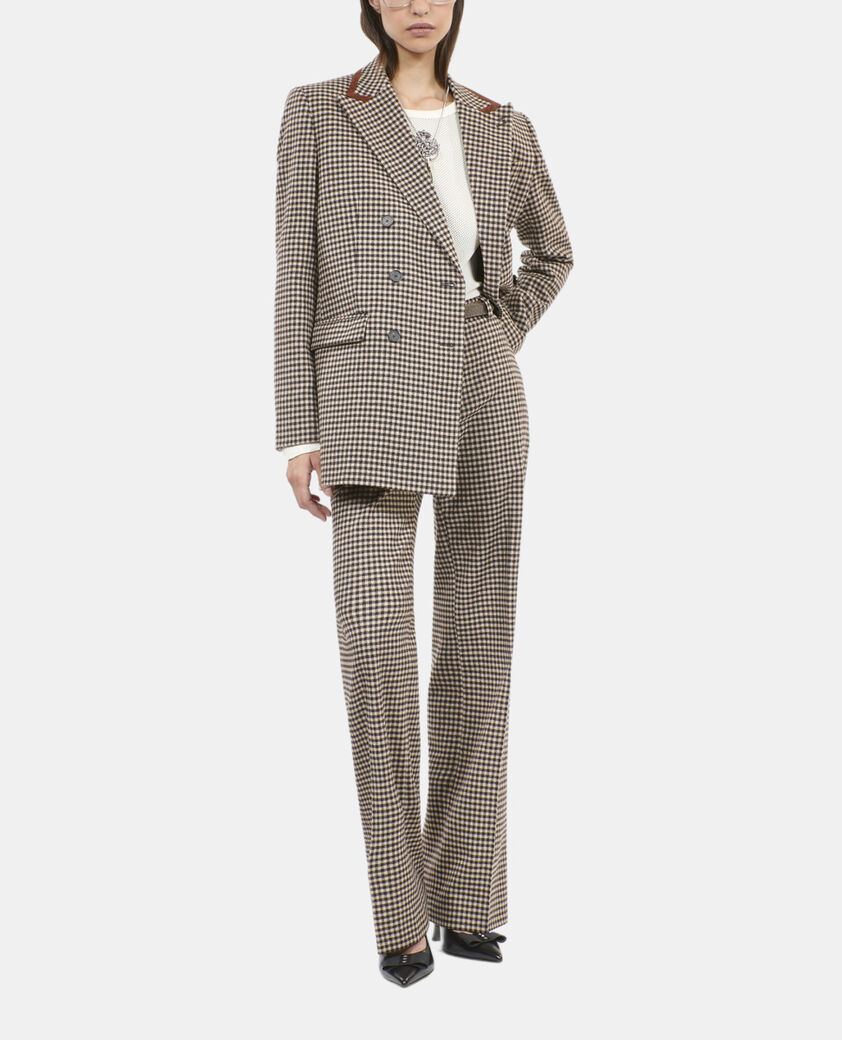 The Kooples MUJER ECRU BLACK pantal&oacute;n traje amplio cuadros vichy