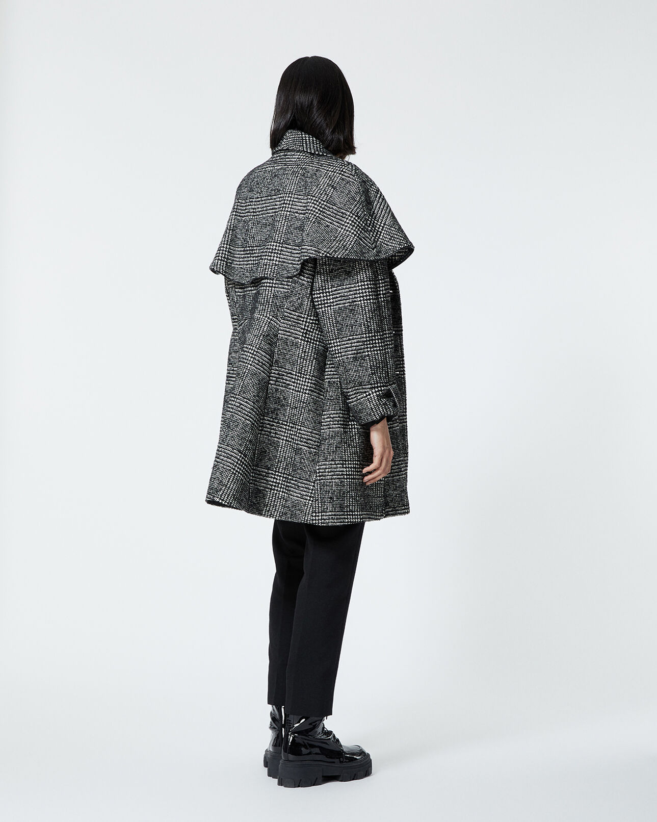 The Kooples FEMME BLACK WHITE manteau laine bicolore façon cape