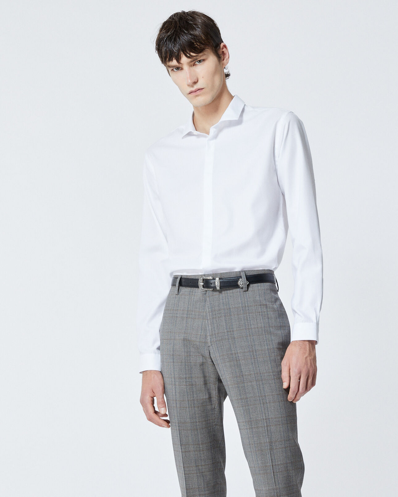 The Kooples HOMME WHITE chemise chic blanche coton à col italien
