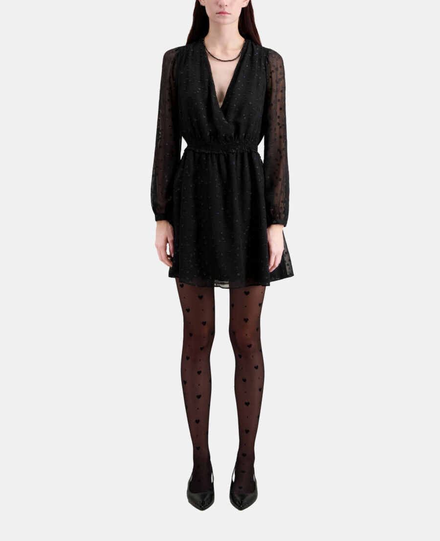 short black dress with silver polka dots