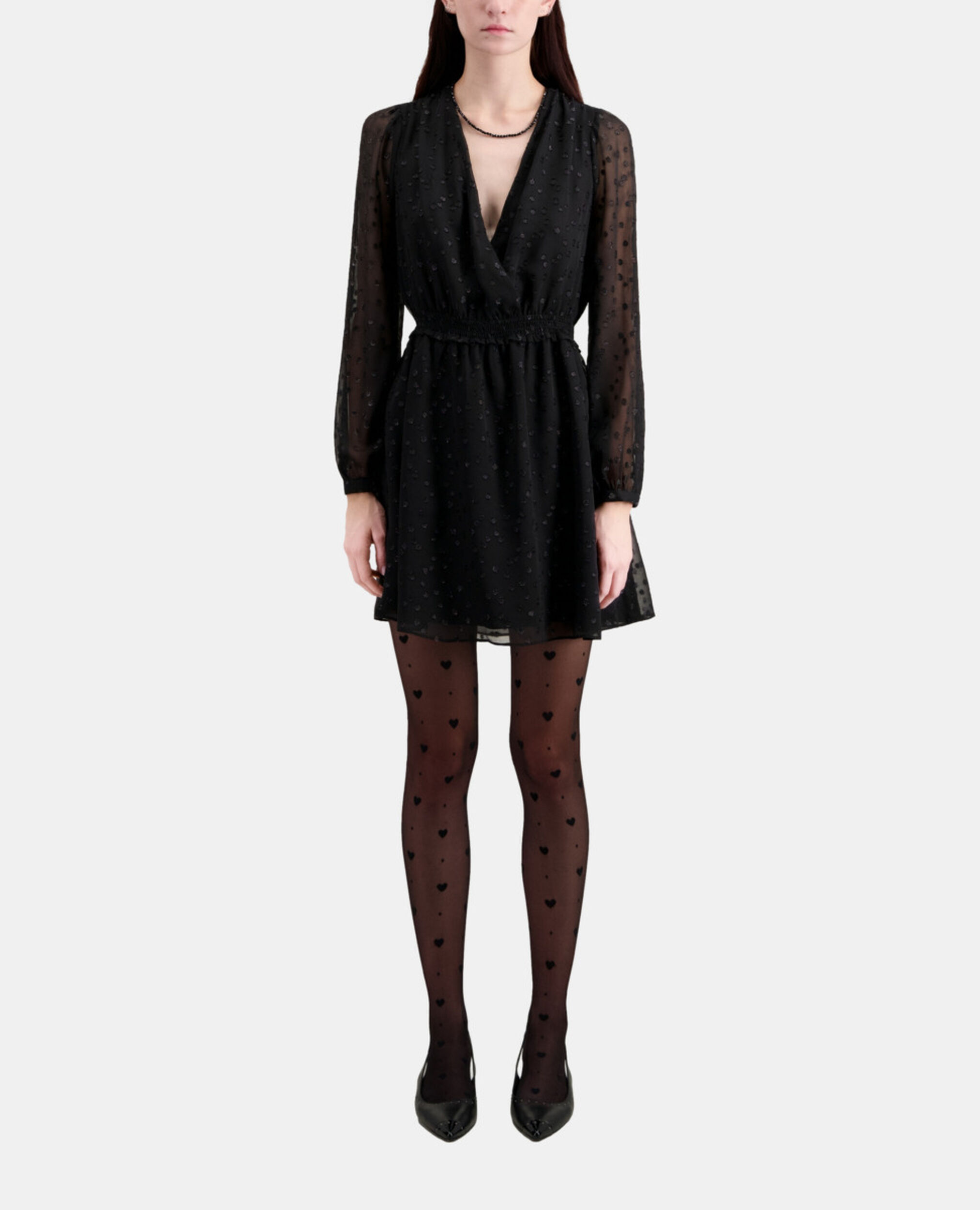 Short black dress with silver polka dots, BLACK, hi-res image number null