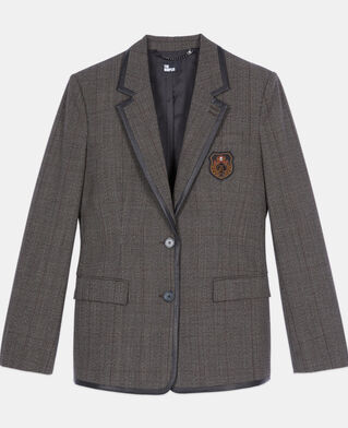 The Kooples WOMEN BROWN prince of wales jacket in brown wool