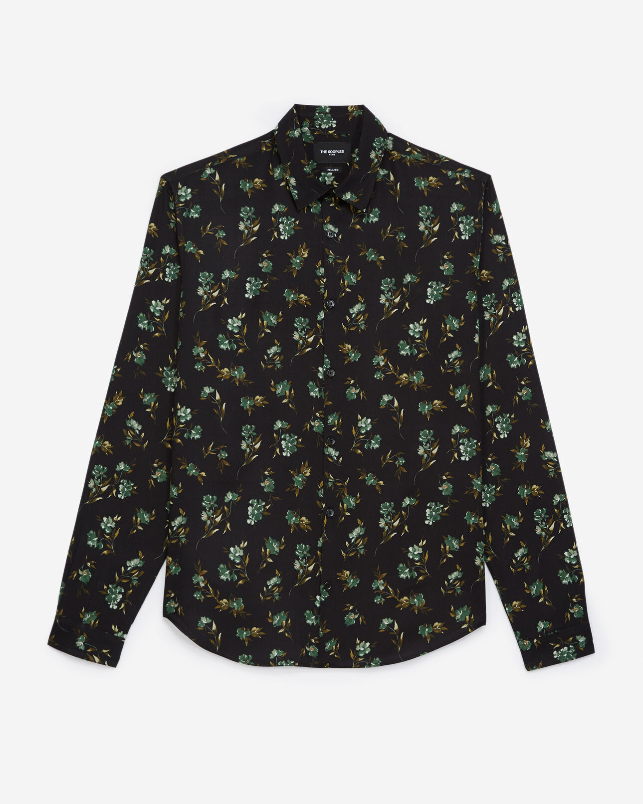 The Kooples MEN BLACK / GREEN flowing black shirt with green floral print