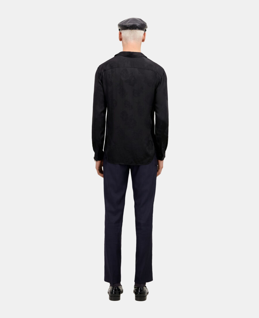 chemise jacquard noire à fleurs