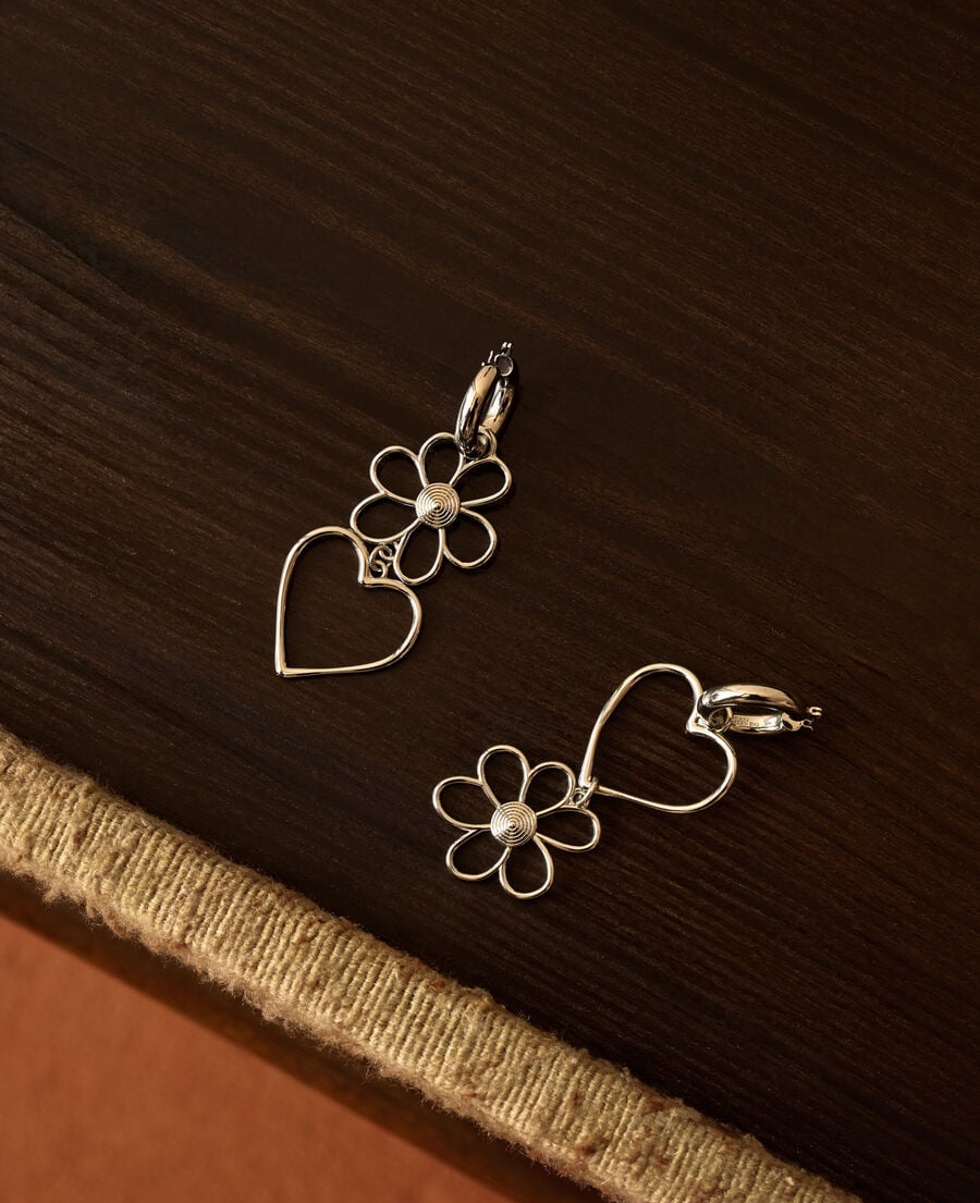 The Kooples MUJER SILVER pendientes de plata con coraz&oacute;n y flor