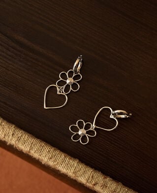 The Kooples MUJER SILVER pendientes de plata con coraz&oacute;n y flor