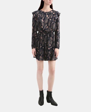 The Kooples F BLACK / PINK short printed dress with ruffles