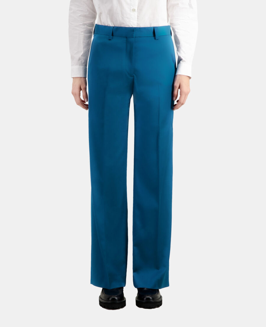 blue satin suit trousers