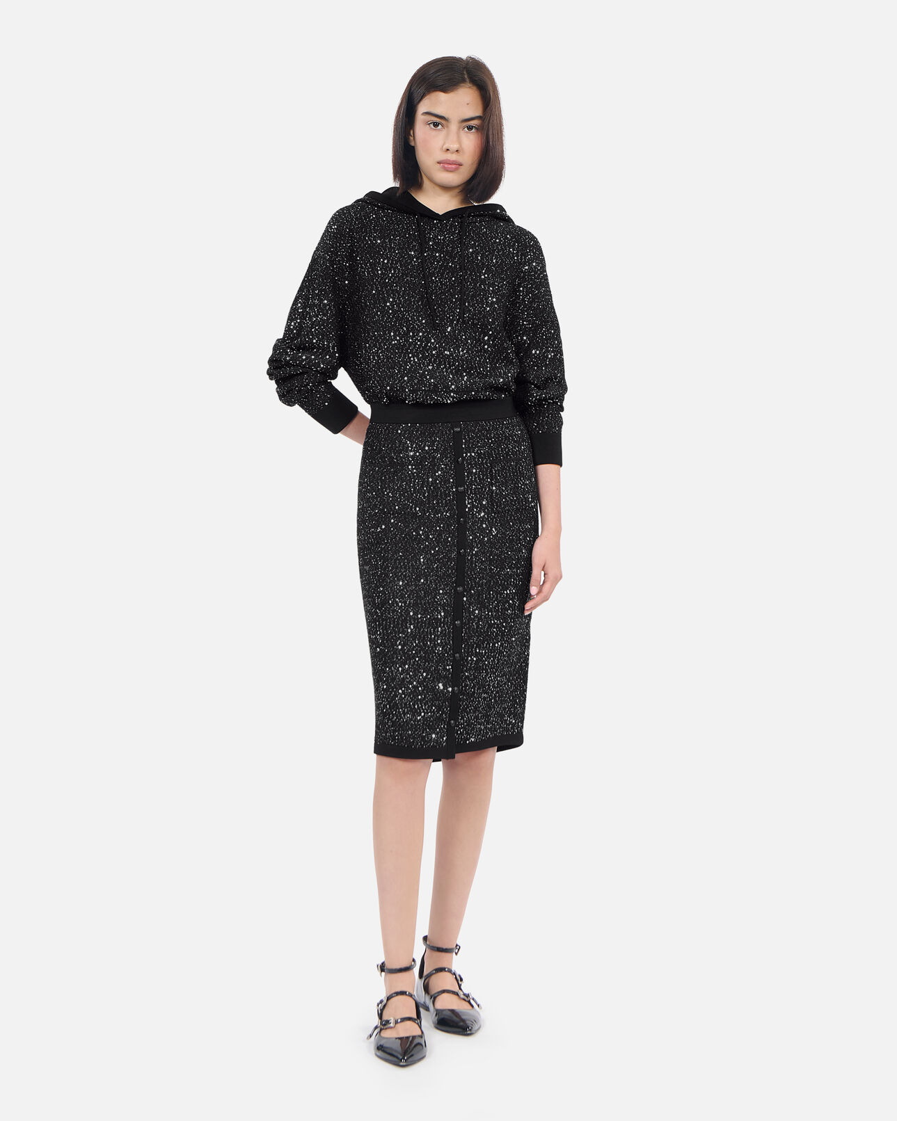 The Kooples WOMEN BLACK black mid-length sequin skirt