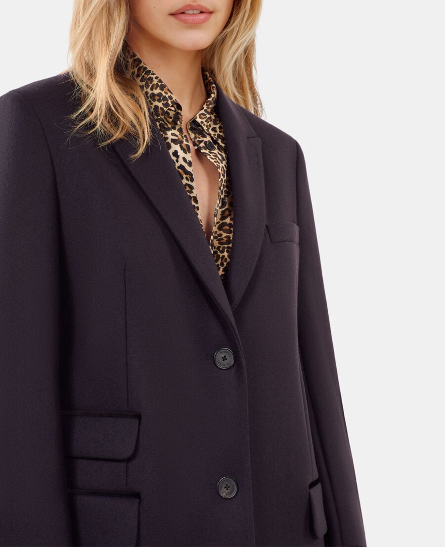 The Kooples FEMME NAVY manteau long en laine mélangée bleu marine